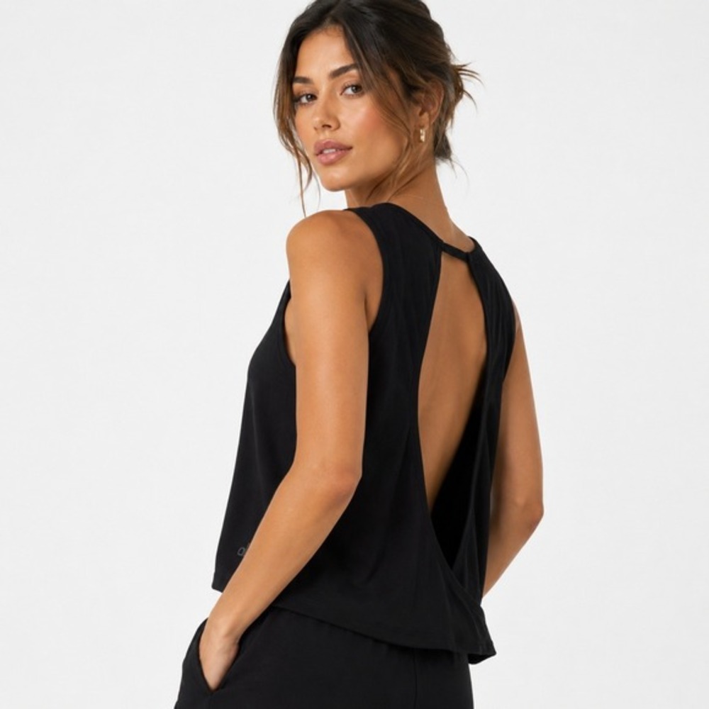 We Wander WeFlex Open Back‎ Tank Top Black Womens Large New